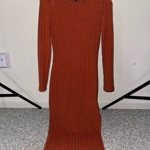 Elegant Rust Long Sleeve Dress